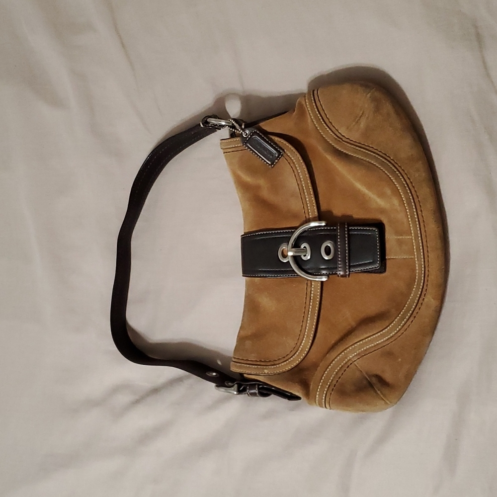 Vintage Coach suede leather tan purse hobo bag